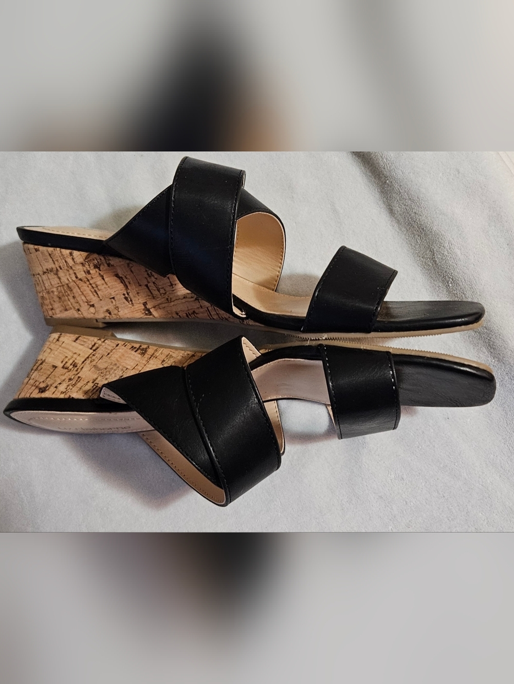 Liz Claiborne Black Mule/Wedge Sandals Size 7.5 EUC Adjustable Strap